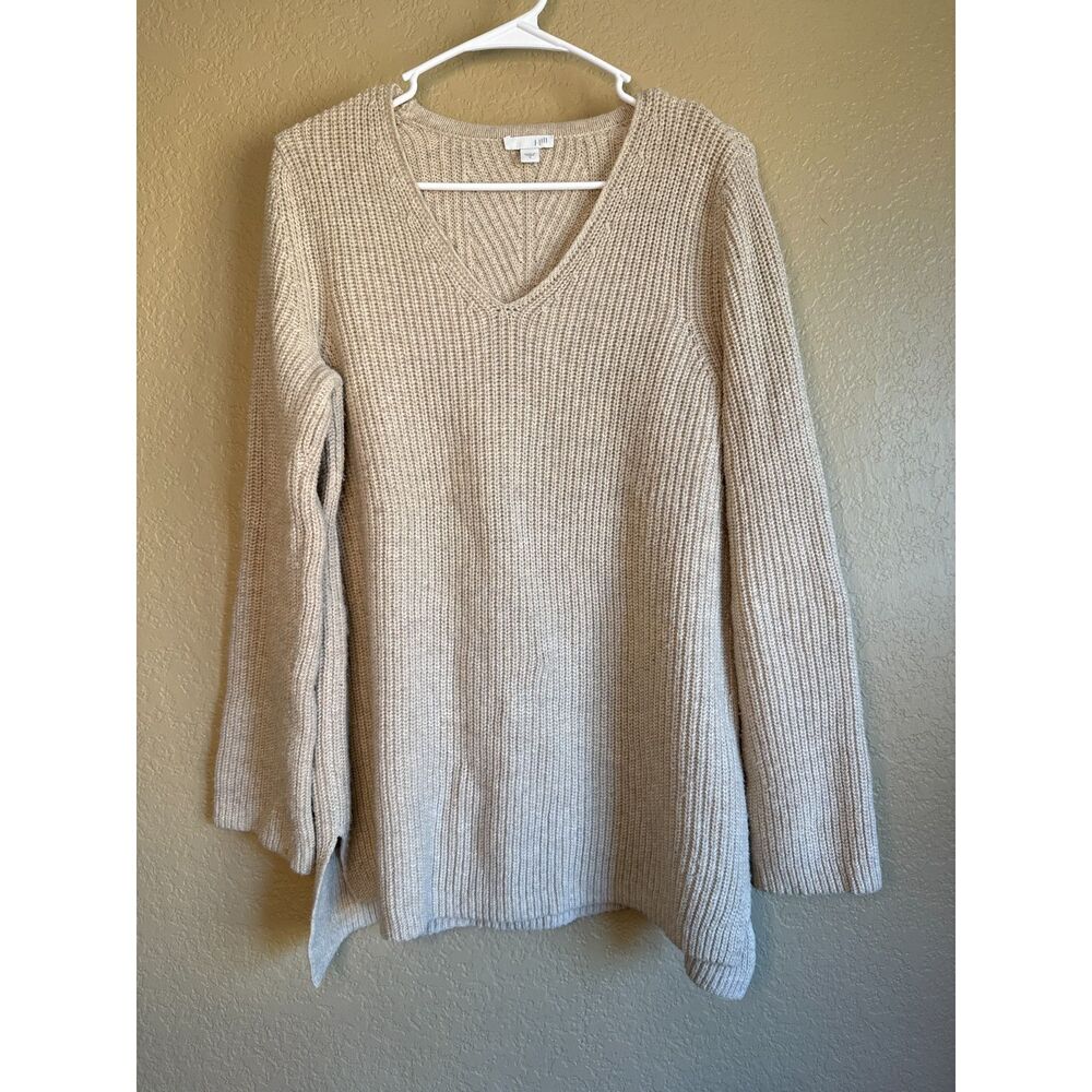 J.Jill Ribbed V-Neck Wool Blend Knit Sweater Womens Small Oatmeal Cream Relaxed